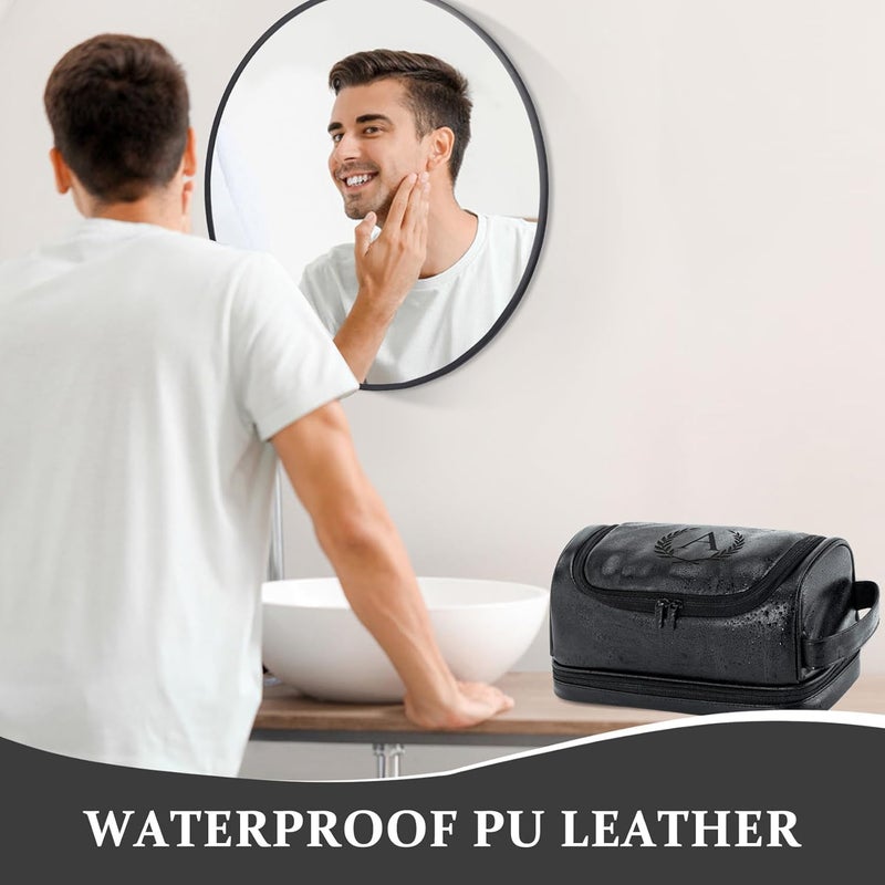 Aganmi Personalized Christmas Birthday Gifts Toiletry Bag for Men Dad Husband, Custom Initial PU Leather Waterproof Toiletry Organizer Dopp Kit Shaving Bag Travel Essential for Men, Black J - Image 4
